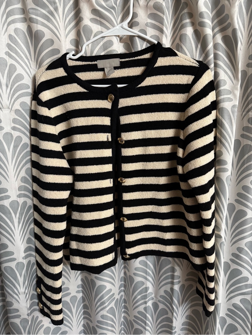 H&M Black and Cream Striped Button-Front Cardigan
